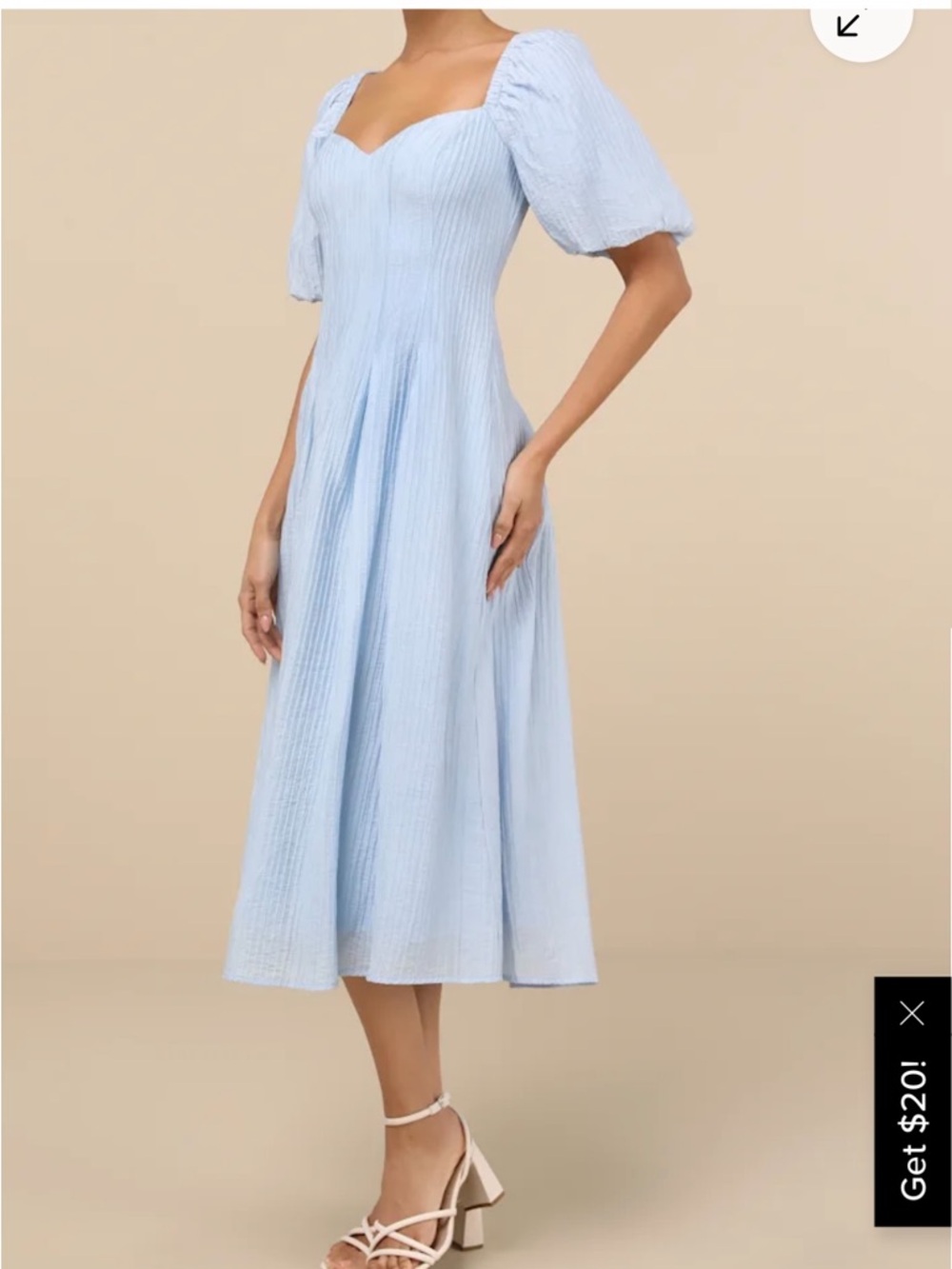 Lulu's Light Blue Sweetheart Midi Dress with Puff Sleeves - Picture 1 of 3